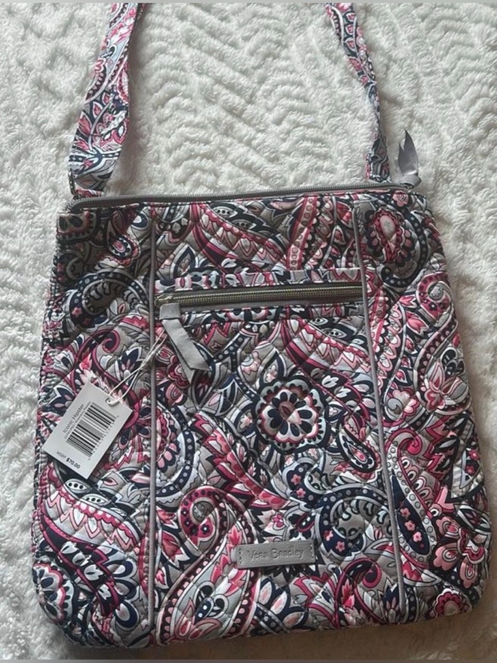 Vera Bradley Quilted Crossbody in Pink, Black, White Paisley